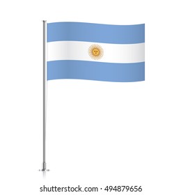 Argentina vector flag template. Waving flag of Argentina on a metallic pole, isolated on a white background.