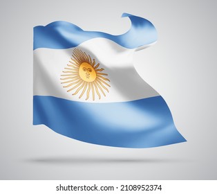 Argentina, vector flag with waves and bends waving in the wind on a white background.