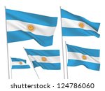 Argentina vector flags set. 5 wavy 3D cloth pennants fluttering on the wind. EPS 8 created using gradient meshes isolated on white background. Five flagstaff design elements from world collection