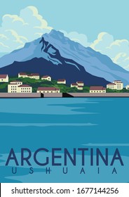 Argentina Vector Illustration Background. Travel to Ushuaia Tierra del Fuego Argentina. Flat Cartoon Vector Illustration in Colored Style.