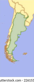 Argentina, vector map, with borders of surrounding countries. 5 named layers, fully editable.