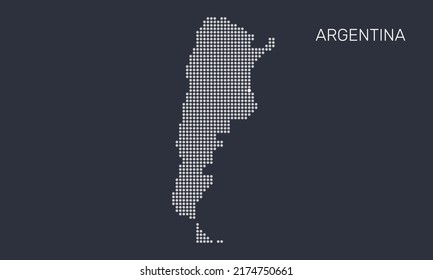 Argentina vector map with capital. Map dotted silhouette with light dots on a dark background, the true size.