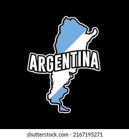 Argentina vector map silhouette illustration isolated on black background. Sticker, made in Argentina, map, silhouette, flag, emblem, identity, nation.