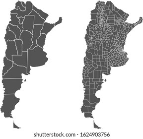 Argentina vector maps with administrative regions, municipalities, departments, borders