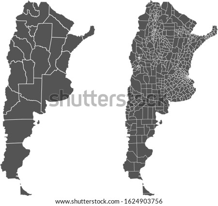 Argentina vector maps with administrative regions, municipalities, departments, borders