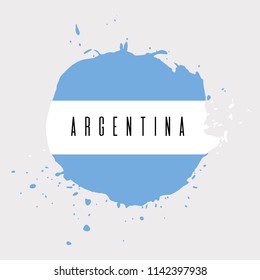 Argentina vector watercolor national country flag icon. Hand drawn illustration with dry brush stain, stroke, spots isolated on gray background. Painted grunge style texture for posters, banner design