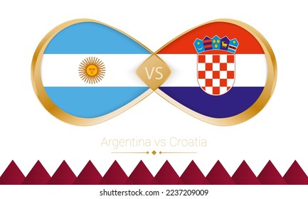 Argentina versus Croatia golden icon for Football 2022 match, Semi finals. Vector illustration.