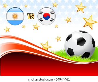 Argentina versus South Korea on Abstract Red Background with Stars Original Illustration