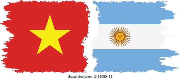 Argentina and Vietnam grunge flags connection, vector