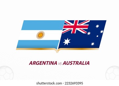 Argentina vs Australia in Football Competition, Round of 16. Versus icon on Football background. Sport vector icon.