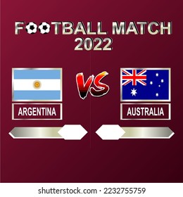 Argentina vs Australia football cup 2022 gradient red template background vector for schedule or result match round of 16