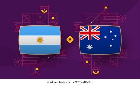 la ronda de la jugada argentina vs australia de 16 partidos de fútbol 2022. Partido del Campeonato Mundial de Fútbol 2022 contra equipos de fondo deportivo de introducción, afiche de la competencia del campeonato, ilustración del vector.