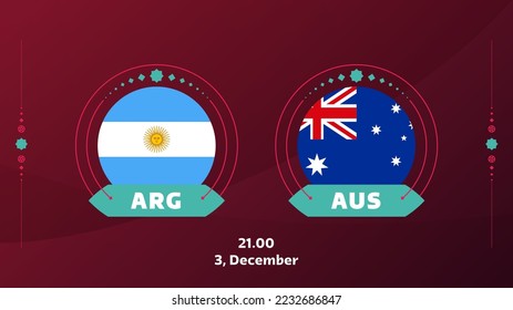 la ronda de la jugada argentina vs australia de 16 partidos de fútbol 2022. Partido del Campeonato Mundial de Fútbol 2022 contra equipos de fondo deportivo de introducción, afiche de la competencia del campeonato, ilustración del vector.