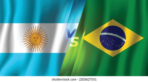 Ilustración de fondo de la bandera ondulada de Argentina contra Brasil, banner deportivo