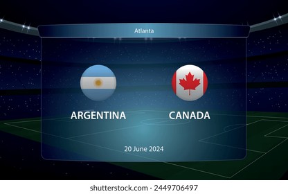 Argentina vs Canada. America football tournament 2024, Soccer scoreboard broadcast graphic template