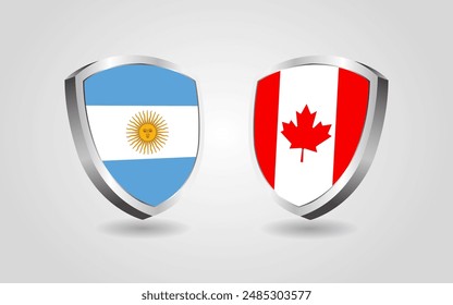 Escudos de la bandera de Argentina vs Canadá en un fondo blanco, Ilustración vectorial de la competición del campeonato de fútbol