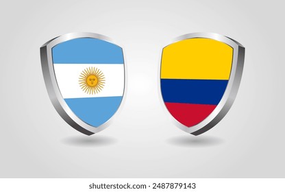 Argentina vs Colombia flag shields on a white background, Football soccer championship competition vector illustration