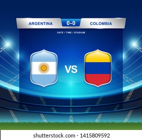 Argentina vs Colombia scoreboard broadcast template for sport soccer south america's tournament 2019 group B and football championship vector illustration