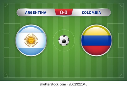 Argentina vs Colombia scoreboard broadcast template for sport soccer south america's tournament 2021 and football championship Round Semi-finals vector illustration