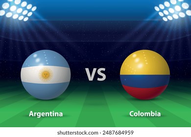 Argentina vs Colombia. Plantilla gráfica de difusión de marcador de fútbol