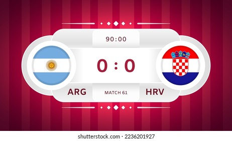 Argentina vs Croatia Match Design Element. Flag icons isolated on stylized red striped background. Football Championship Competition Infographics. Announcement, Game Score Template. Vector