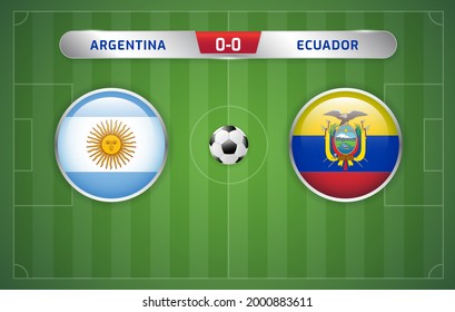 Argentina vs Ecuador scoreboard broadcast template for sport soccer south america's tournament 2021 and football championship Round Quarter-finals vector illustration