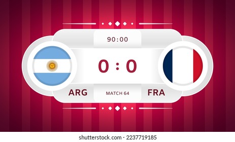 Argentina vs France Match Design Element. Flag icons isolated on stylized red striped background. Football Championship Competition Infographics. Announcement, Game Score Template. Vector