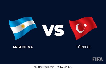Argentina VS Türkiye International Football Match Flag Badge Design Template Vector Illustration.