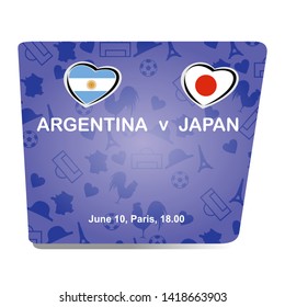 Argentina vs Japan, Women world football match 2019 with purple background, French pattern with modern and traditional elements, Vector illustration