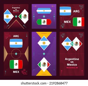 Argentina vs Mexico Match. World Football  Qatar, cup 2022 vertical and square banner set for social media. 2022 Football infographic. Group Stage. Vector illustration announcement.