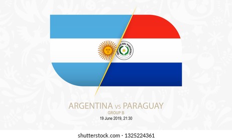 Argentina vs Paraguay, Football competition on gray soccer background.