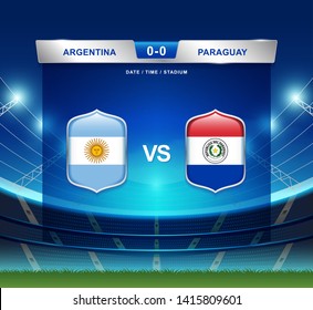 Argentina vs Paraguay scoreboard broadcast template for sport soccer south america's tournament 2019 group B and football championship vector illustration