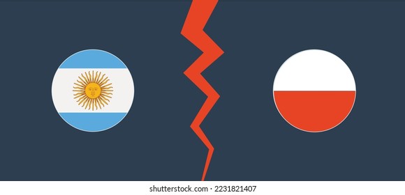 Argentinien gegen Polen mit einer Kreisgrenze. Konzept der Opposition, des Wettbewerbs und der Spaltung
