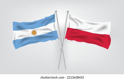 Argentina vs Polonia, Campeonato Mundial de Fútbol 2022, Competencia Mundial de Fútbol partido banderas del país. EPS de ilustración vectorial.