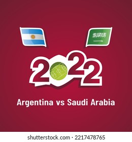 Argentina vs Saudi Arabia with Argentinian and Saudi Arabian flags soccer dark red background