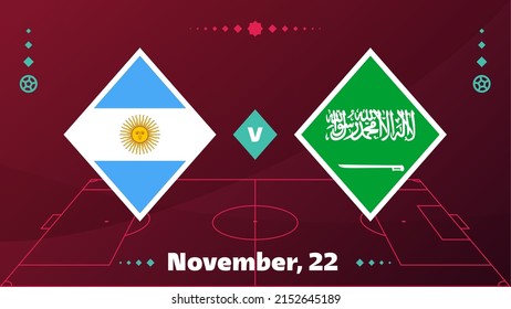 Argentina vs Saudi Arabia, Football 2022, Group C. World Football Competition championship match versus teams intro sport background, championship competition final poster, vector illustration.