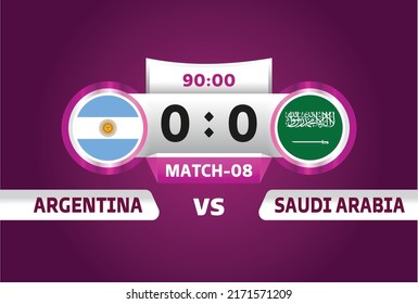 argentina vs saudi arabia, world Football 2022, Group C. World Football Competition championship match versus teams intro sport background, championship competition final poster, vector illustration.	