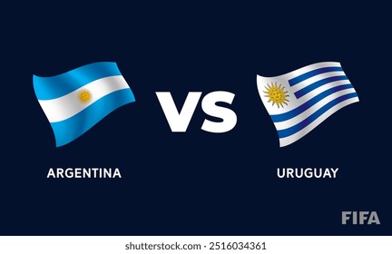 Argentina VS Uruguai International Football Match Flag Badge Design Template Vetor Illustration.