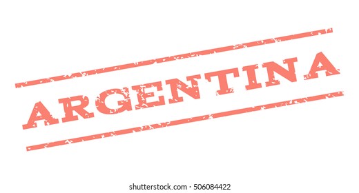 Argentina watermark stamp. Text Caption between parallel lines with grunge design style. Rubber seal stamp with dirty texture. Vector salmon color ink imprint on a white background.