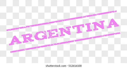 Argentina watermark stamp. Text caption between parallel lines with grunge design style. Rubber seal stamp with unclean texture. Vector violet color ink imprint on a chess transparent background.