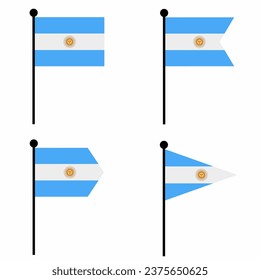 Argentiniens schwenkbares Flagsymbol in 4 Formversionen eingestellt. Sammlung von Flagpol-Zeichen für Identität, Emblem und Infografik.
