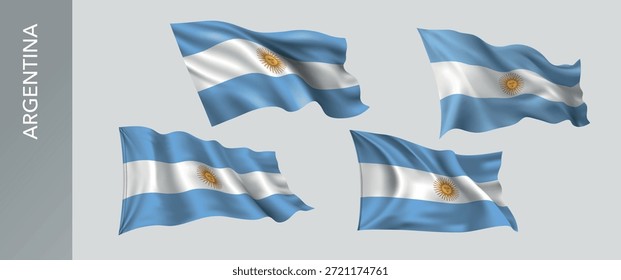 Argentina ondeando banderas de Ilustración vectorial. Verde blanco anaranjado de la bandera realista ondulada argentina como símbolo patriótico