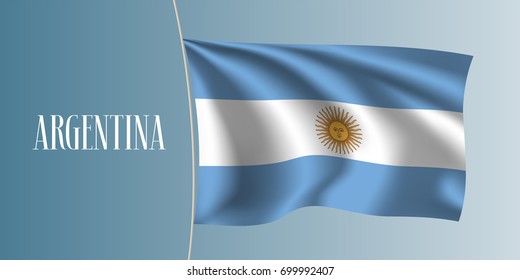 Argentina waving flag vector illustration. Triple stripped flag as a national Argentinian symbol