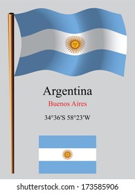 argentina wavy flag and coordinates against gray background, vector art illustration, image contains transparency