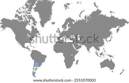 Argentina in World Map, World Map, Geographic Map, Argentina map, Argentina Border line, Asia, Africa, Europe, North America, South America, Australia Oceania