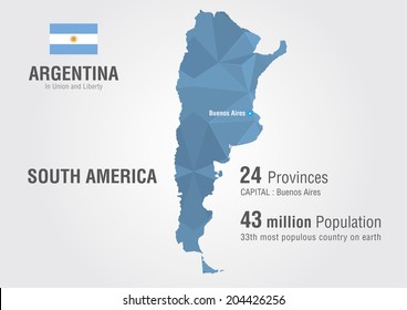 Argentina world map with a pattern of pixel diamond.