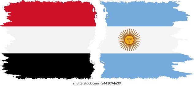 Argentina and Yemen grunge flags connection, vector