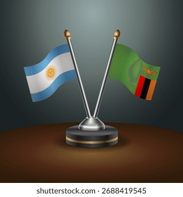 Argentina and Zambia table flags relation  with gradient backgrund. Vector Illustration