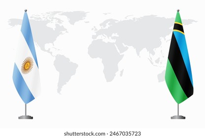 Argentina and Zanzibar flags for official meeting against background of world map.