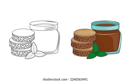 Argentina's dessert is Alfajores. Kids coloring book for elementary school. Traditional cuisine. Latin American pastries - round cookies. Vector illustration. Cartoon.